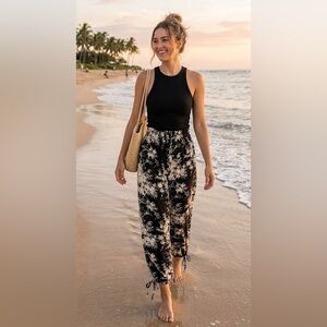 Flowy Beach Pants from Nicaragua with Tree Print Size Small Summer Vacation